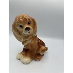 Vintage Cocker Spaniel Puppy Dog Ceramic Planter Brown Tan Glazed Pottery 8”